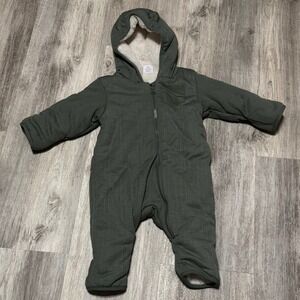 Wonder Nation Sherpa Lined Pram‎ Suit Hooded Olive Green Baby 6-9M